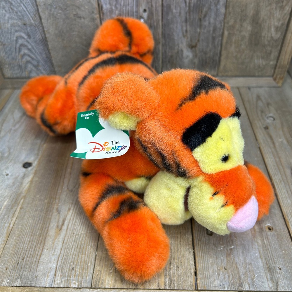 Disney Store Tigger Plush 14 Inch Winnie the Pooh Lying Down Orange Tiger NWT